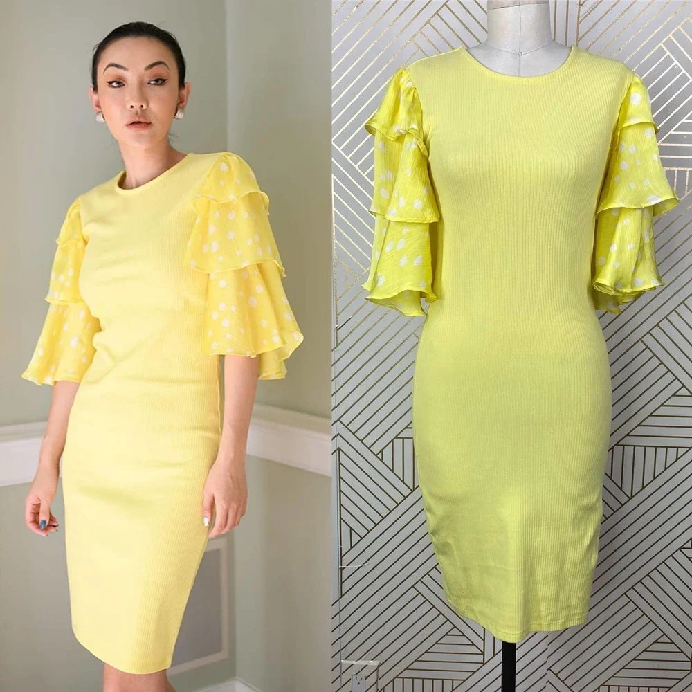 The Drop @Jessicawang Polka Dot Ruffleโ Dress Lemon